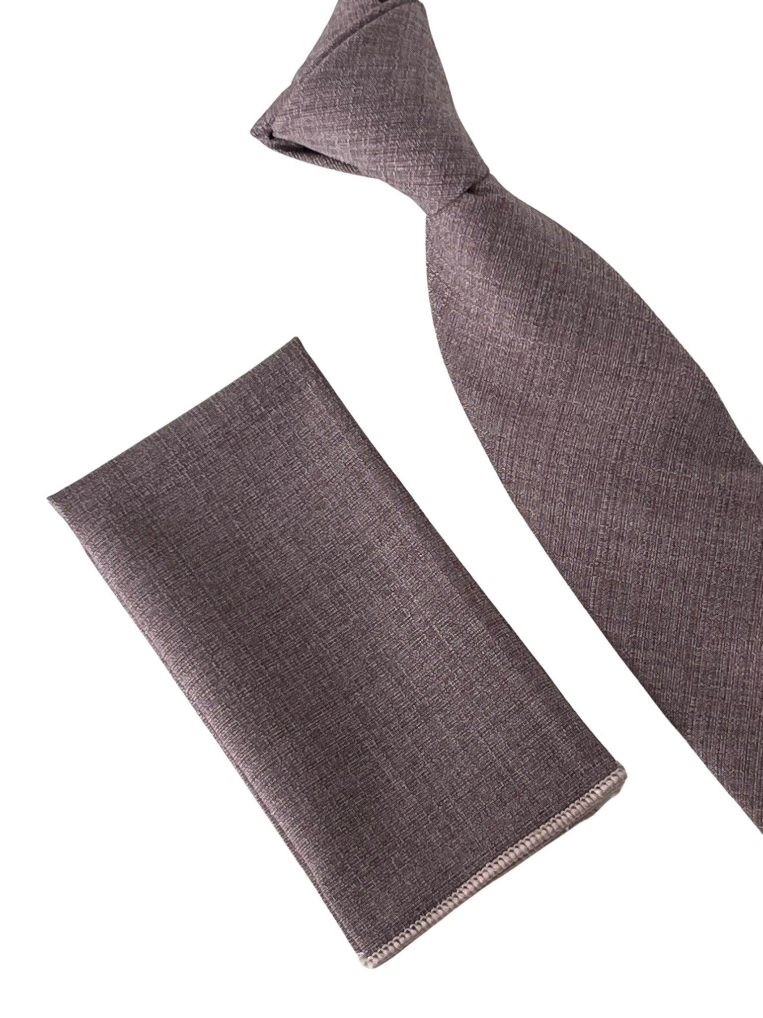 Mauve Brown Bamboo Tie and Pocket Square Set