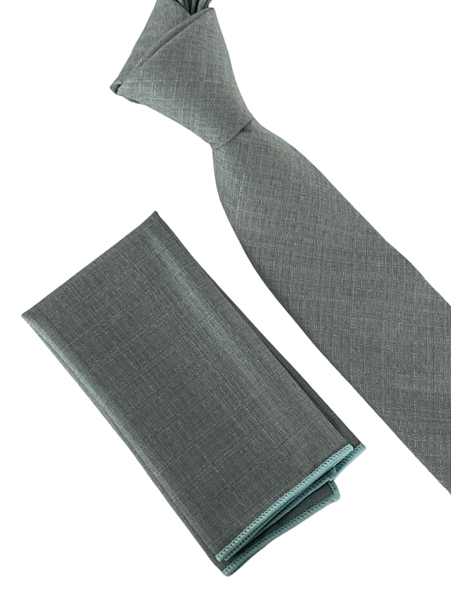Sage Mint Olive Green Bamboo Tie and Pocket Square Set