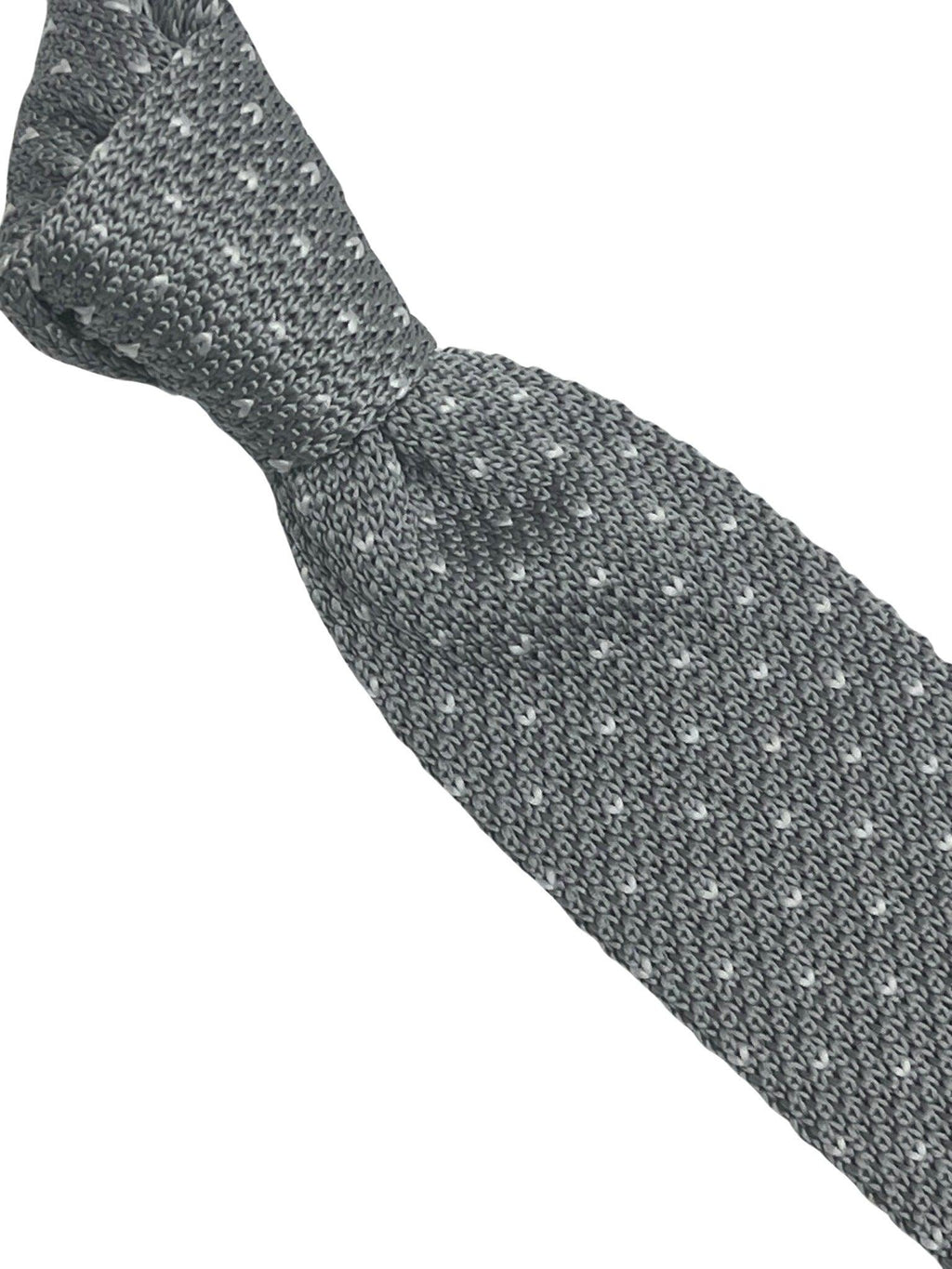 Light silver grey knitted tie with white pin spots
