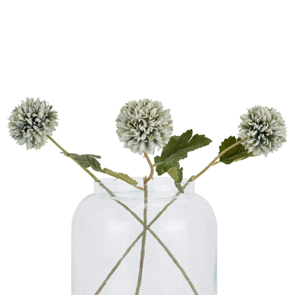 Lifelike pale green-blue artificial chrysanthemum stem with realistic plastic petals and leaves, 38cm tall by sostter at brixbailey.com