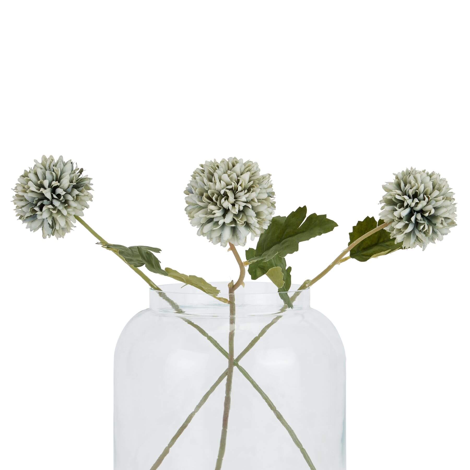 Lifelike pale green-blue artificial chrysanthemum stem with realistic plastic petals and leaves, 38cm tall by sostter at brixbailey.com