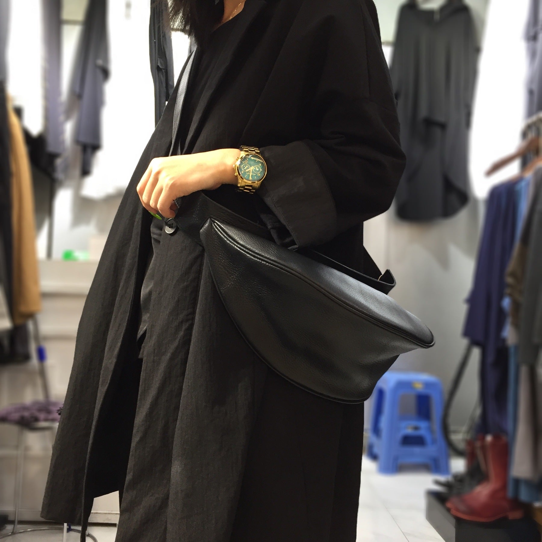 Handmade Genuine Leather Shoulder Bag in Black and Brown