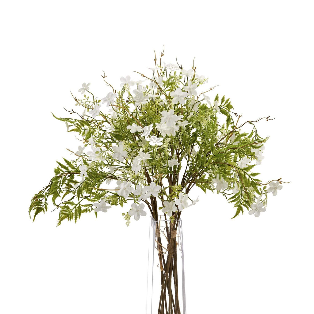 Lifelike white artificial bellflower with green stems, perfect for farmhouse or minimalist home decor in a vase. by sostter at brixbailey.com