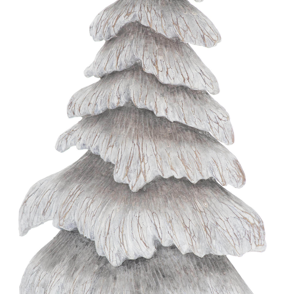 Handcrafted grey resin winter tree with frosted snow accents and realistic wood grain texture, 35cm tall. by Sostter at brixbailey.com