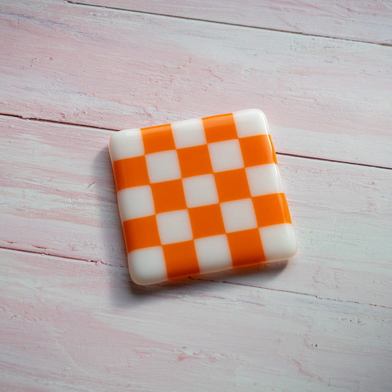 10cm Chequered White and Colour Fused Glass Coaster