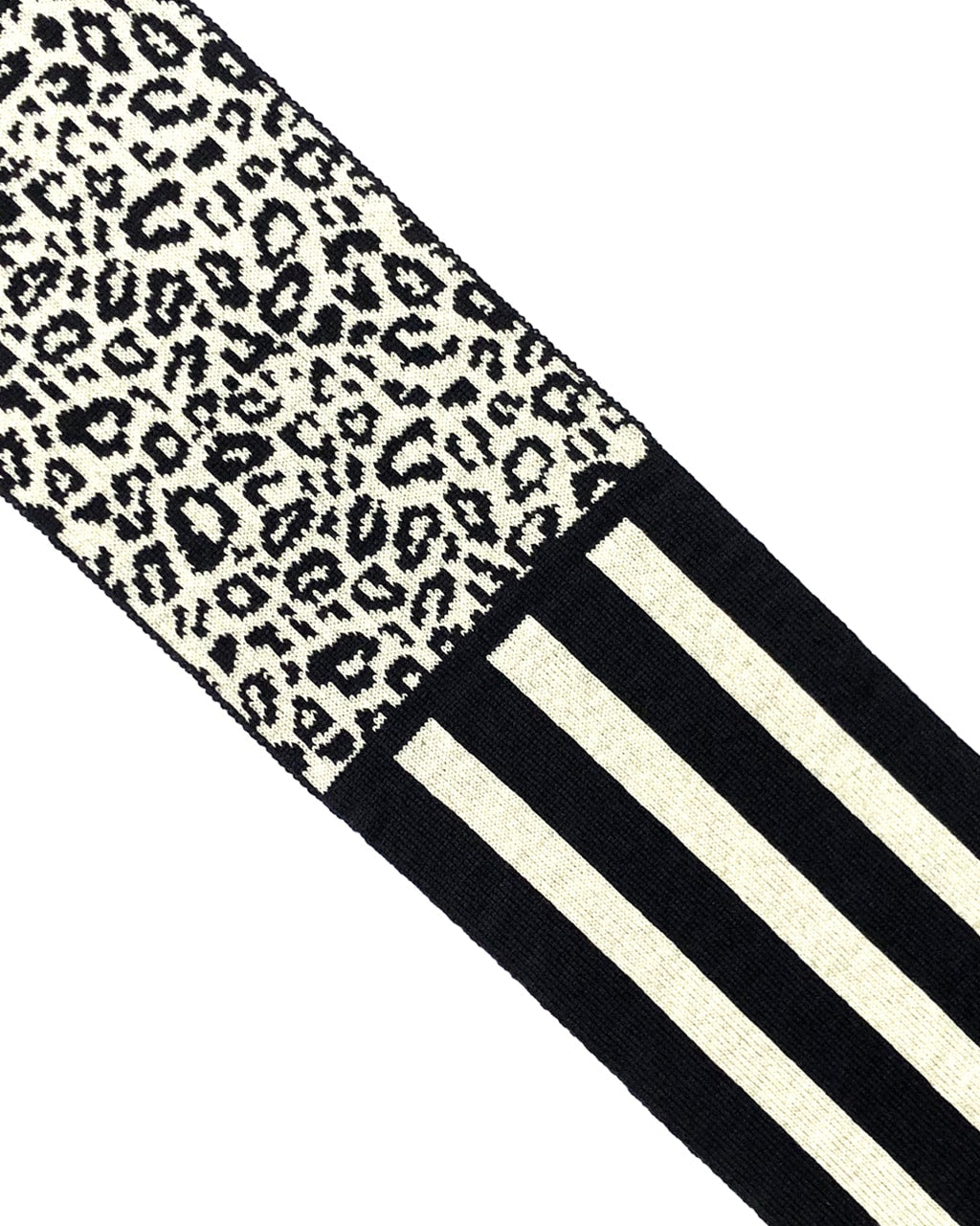 Leopard and Stripes Wool Cashmere Scarf in Black and White