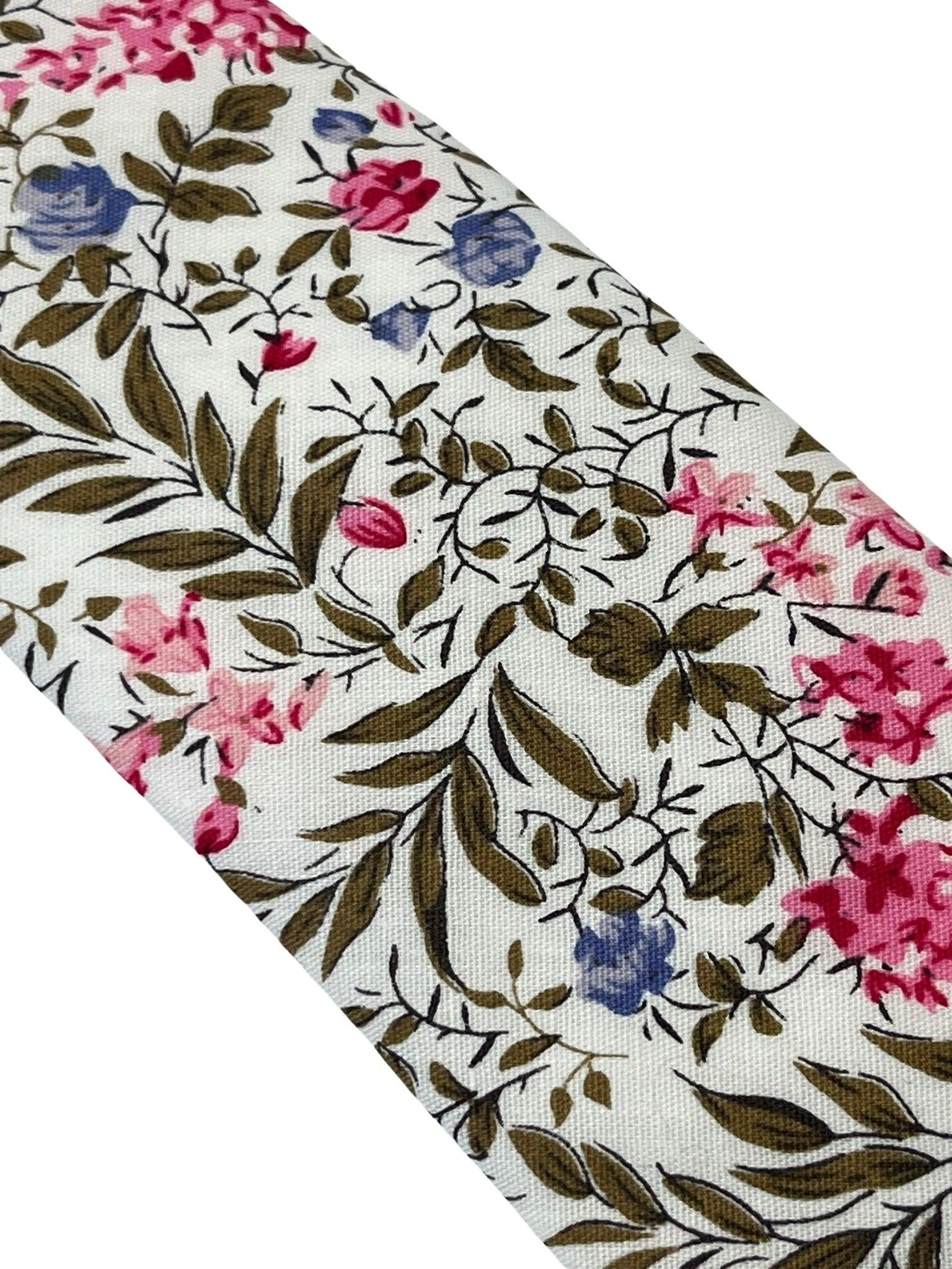Ivory Pink Cotton Tie and Pocket Square with English Wildflower Garden Design