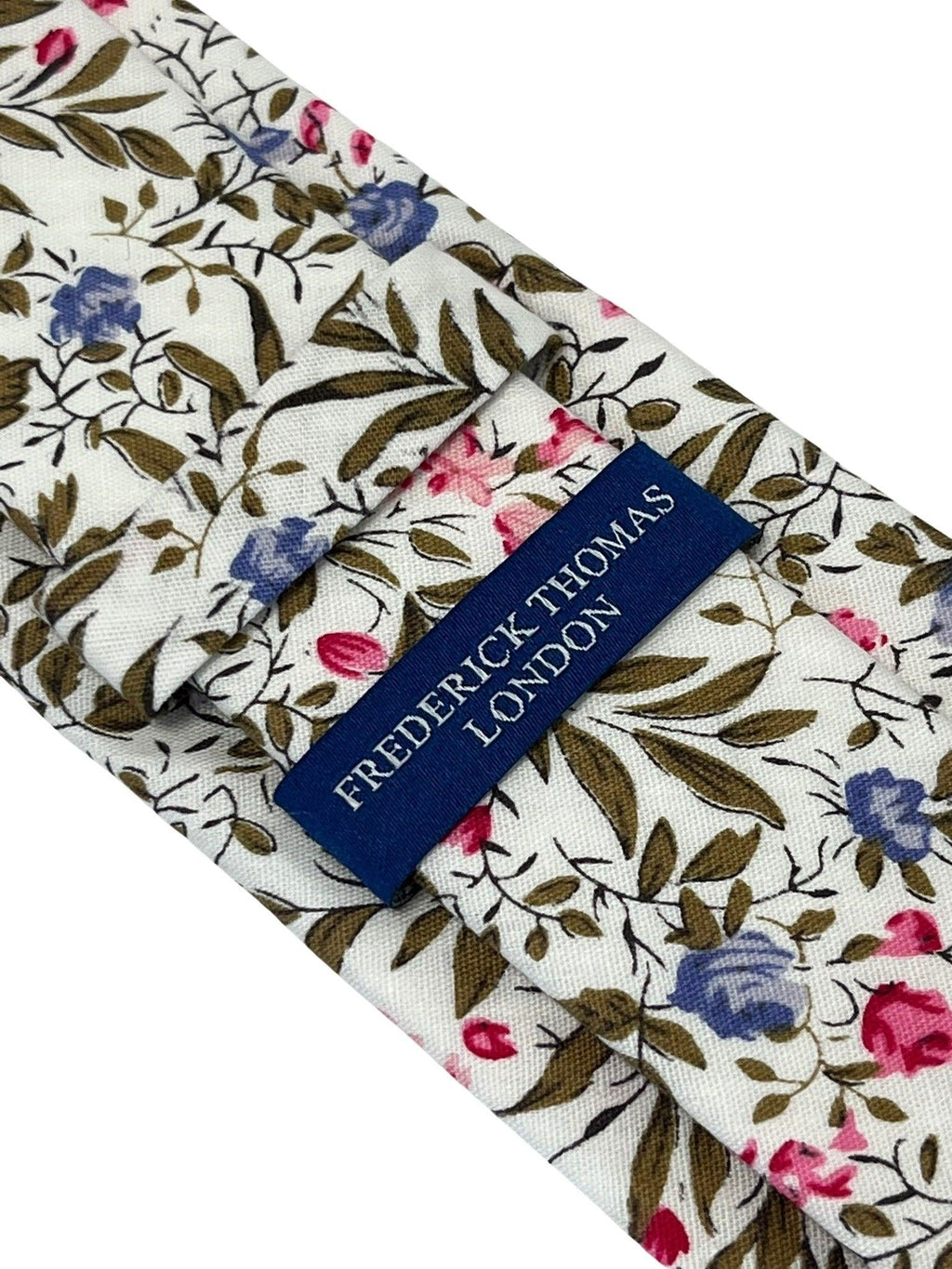 Ivory Pink Cotton Tie and Pocket Square with English Wildflower Garden Design