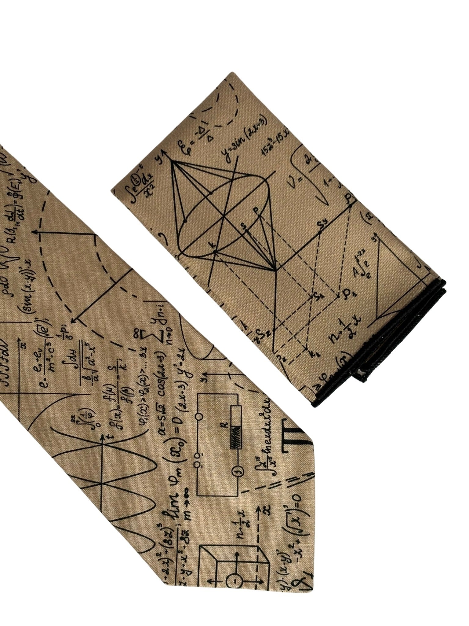 Maths Equation Beige Gold Tie and Pocket Square