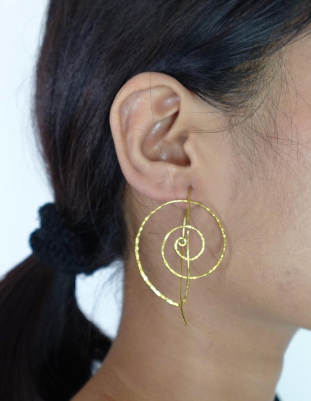 Spiral Brass Wire Hoops Abstract Earrings