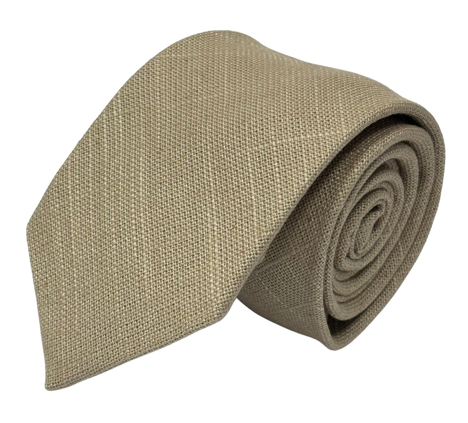 Beige Cream Linen Tie and Pocket Square Set