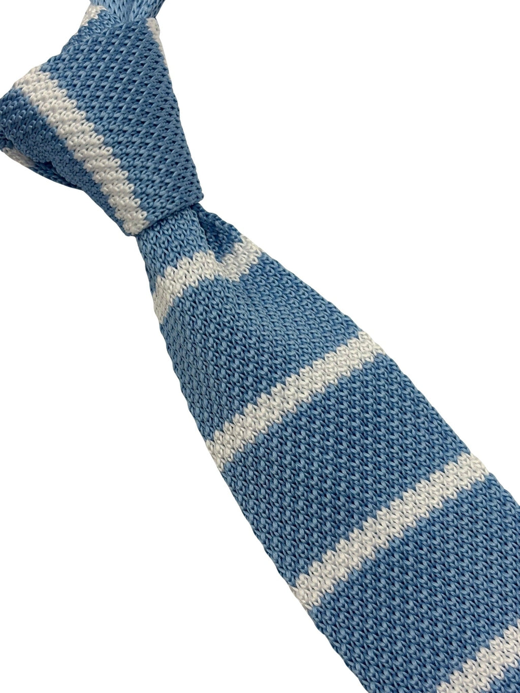 Light Sky Blue Knitted Tie with White Stripes