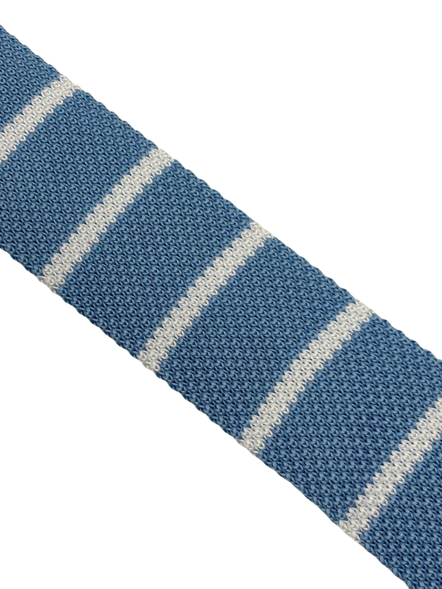 Light Sky Blue Knitted Tie with White Stripes