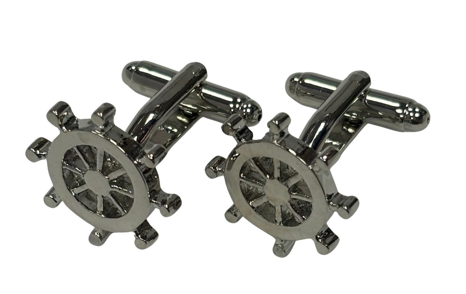 Silver Ship Wheel Nautical Cufflinks
