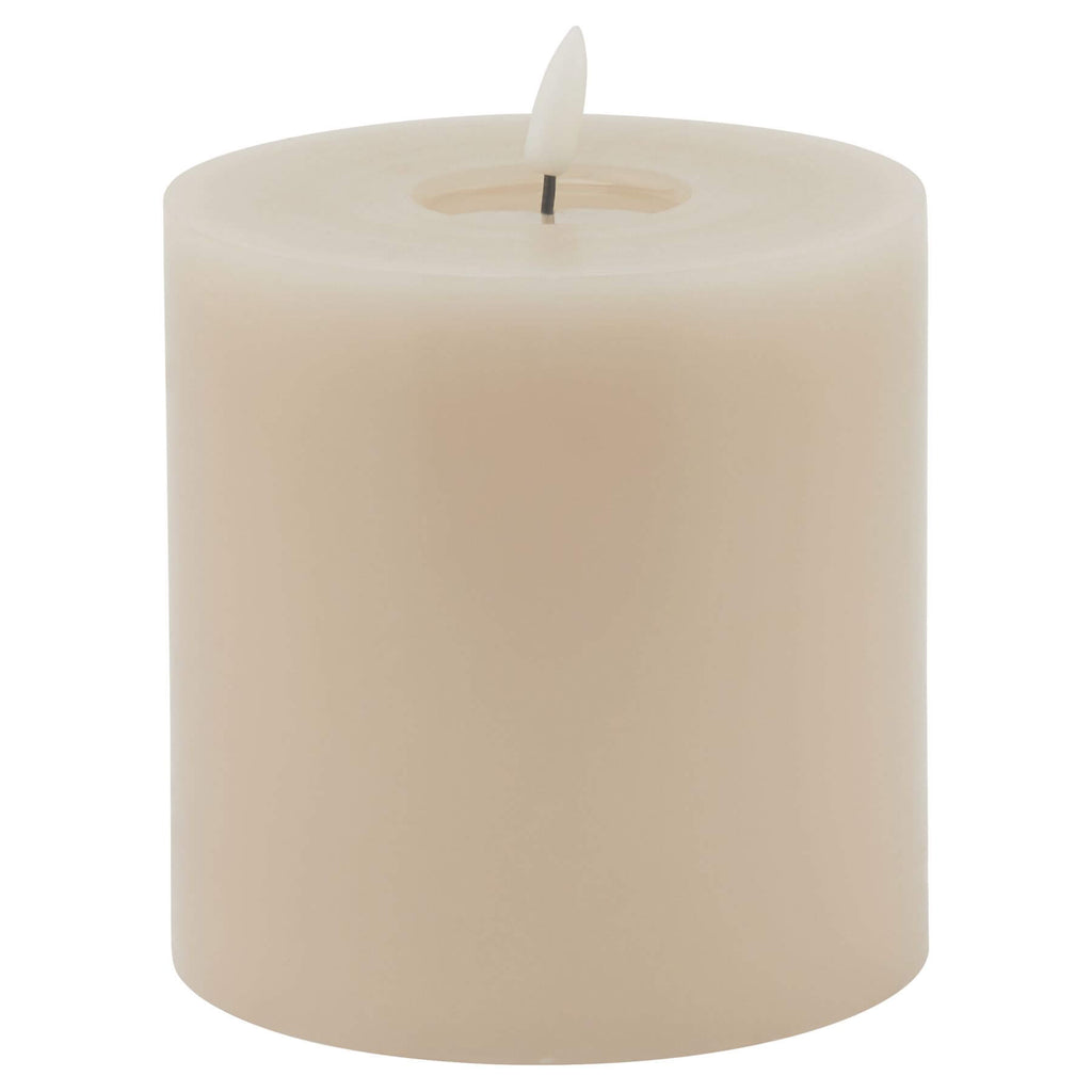 Lifelike taupe LED wax candle with realistic melt effect and flickering glow for home decor ambiance by RoomLondon at brixbailey.com