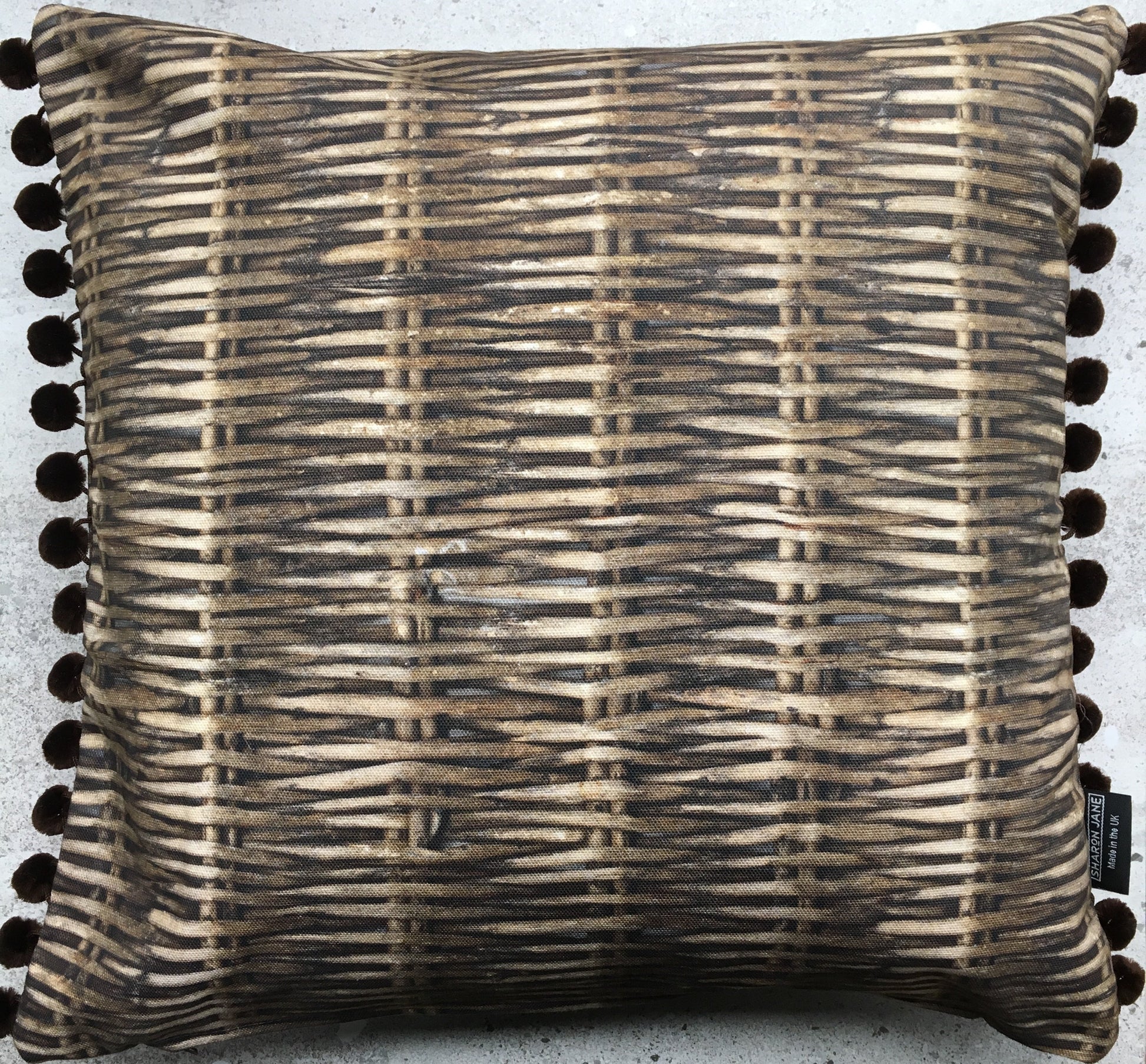Willow Print Cushion with Velvet Pom Poms