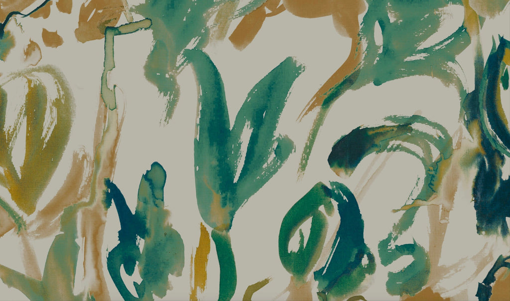 Watercolour Floral Wallpaper - Sand + Mint
