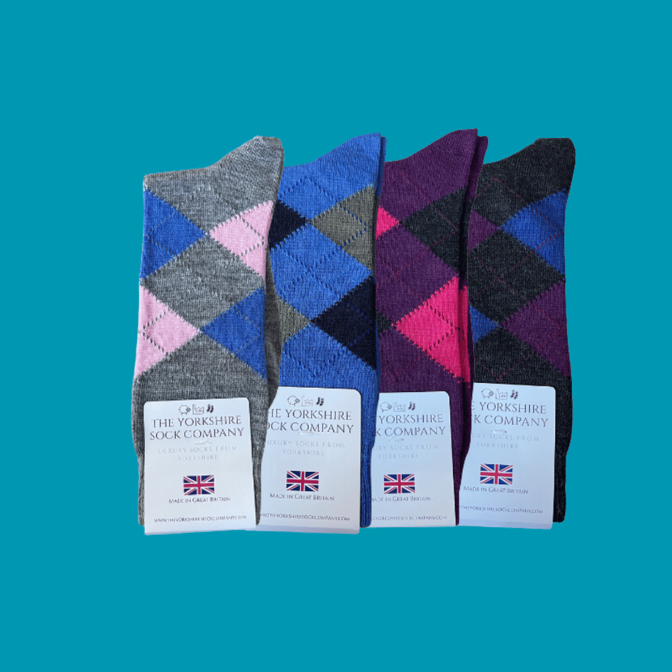 Argyle Merino Wool Socks 4 Pair Bundle
