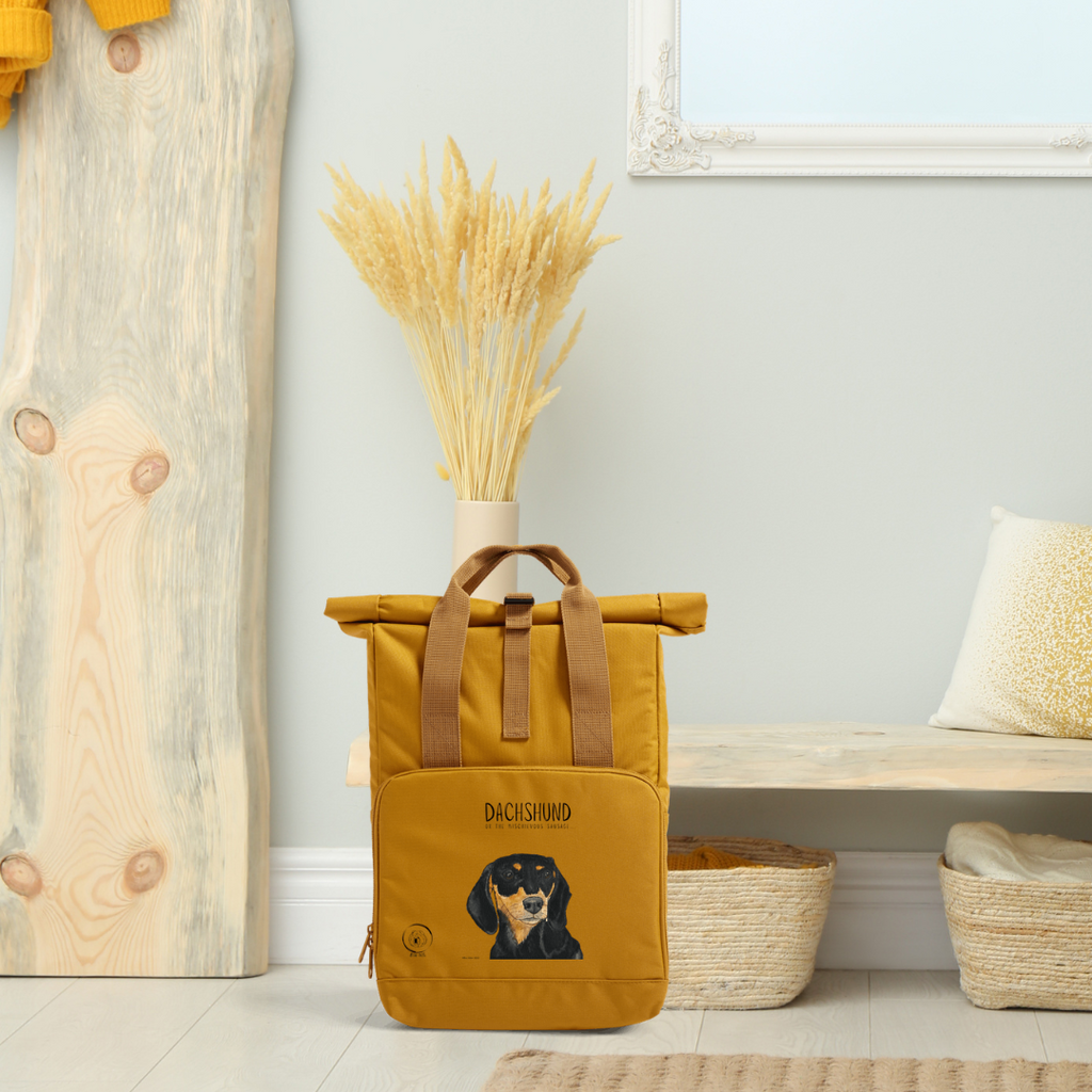 Back and Tan Dachshund Roll Top Backpack