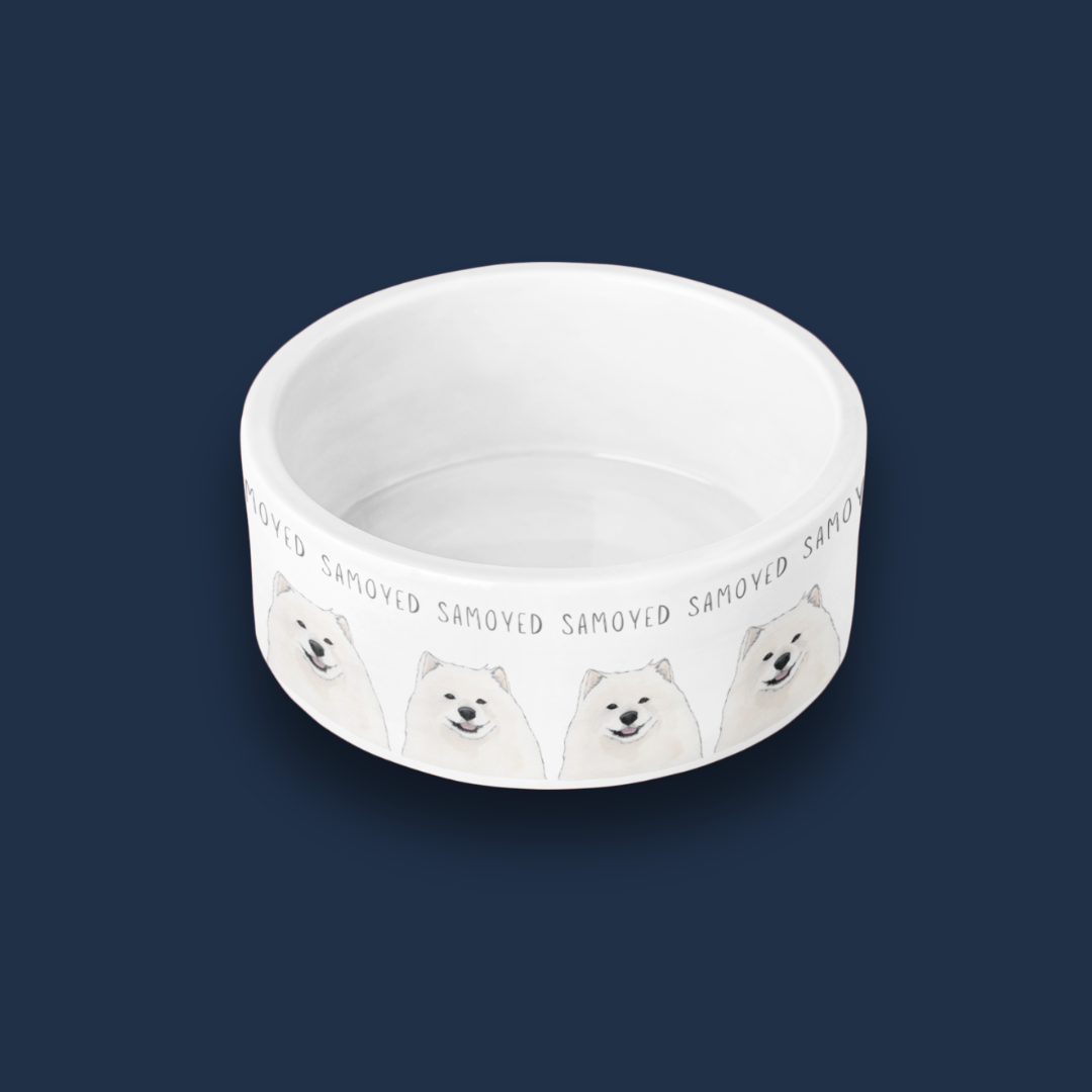 Handmade Samoyed Ceramic Dog Bowl