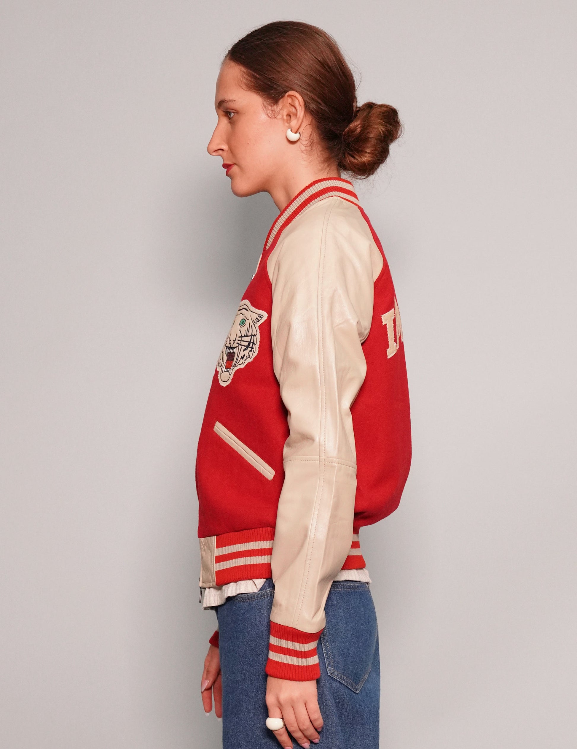 Varsity Bomber Jacket in Red