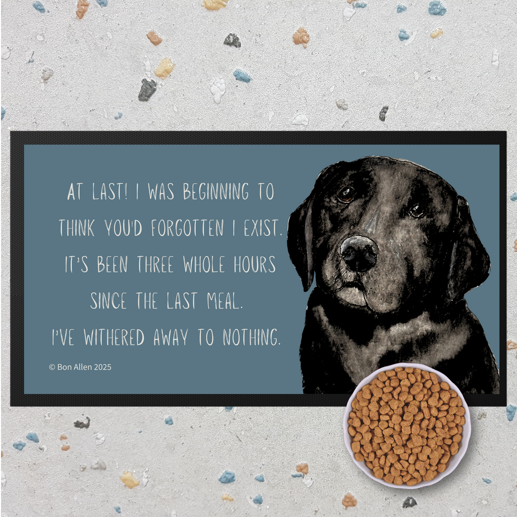 Black Labrador Starving Since Breakfast Pet Bowl Mat