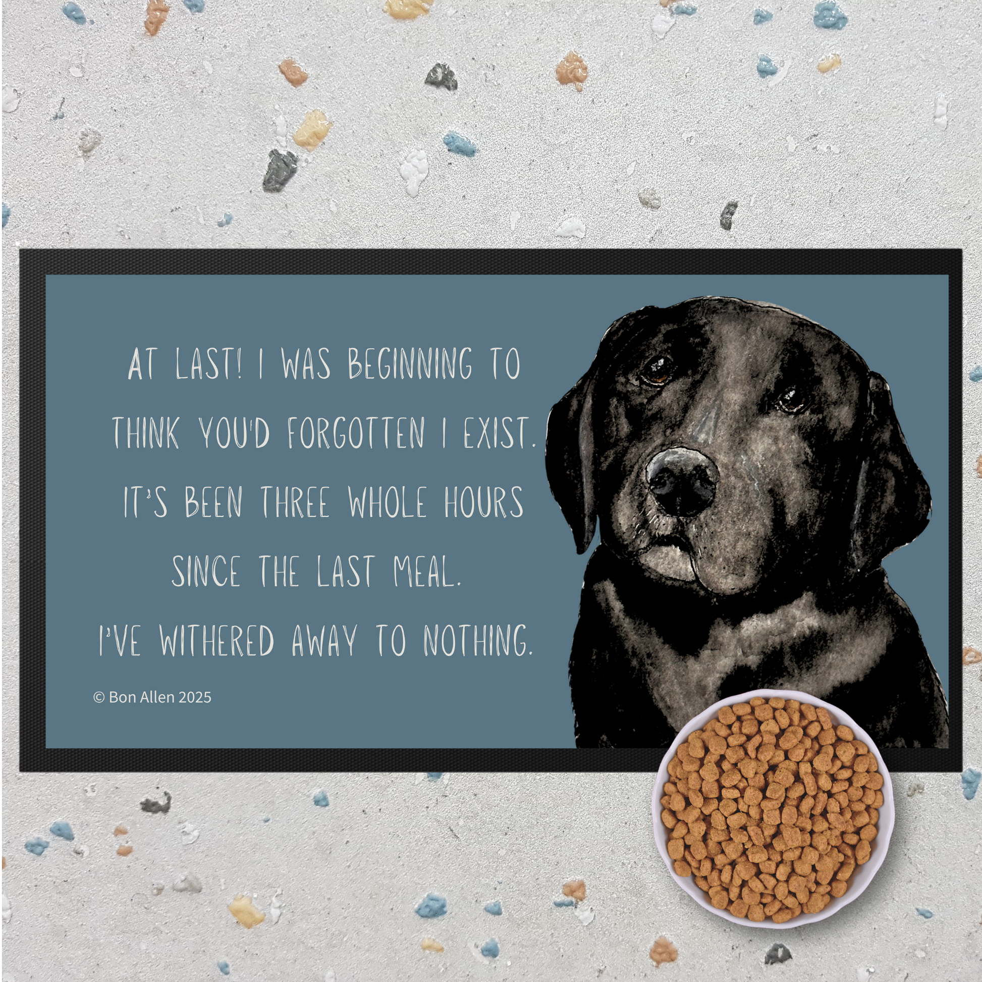 Black Labrador Starving Since Breakfast Pet Bowl Mat