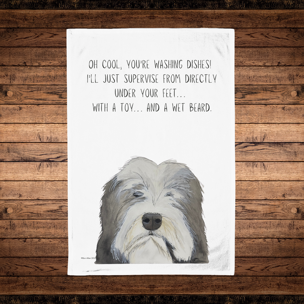 Bearded Collie Tea Towel Hairicane of Chaos and Affection