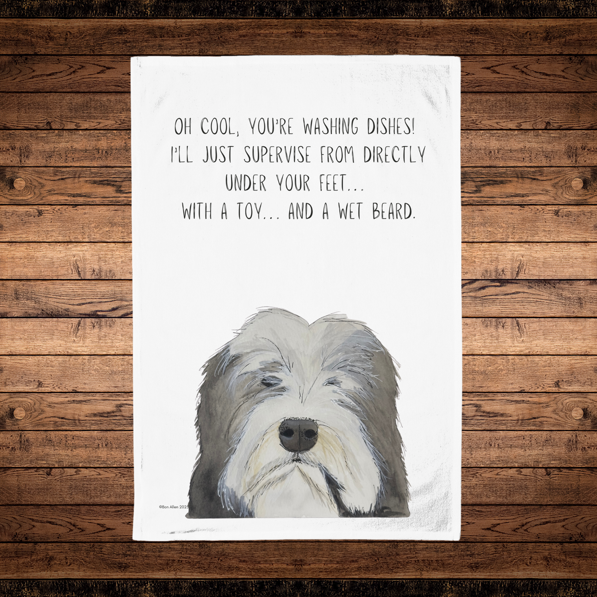 Bearded Collie Tea Towel Hairicane of Chaos and Affection