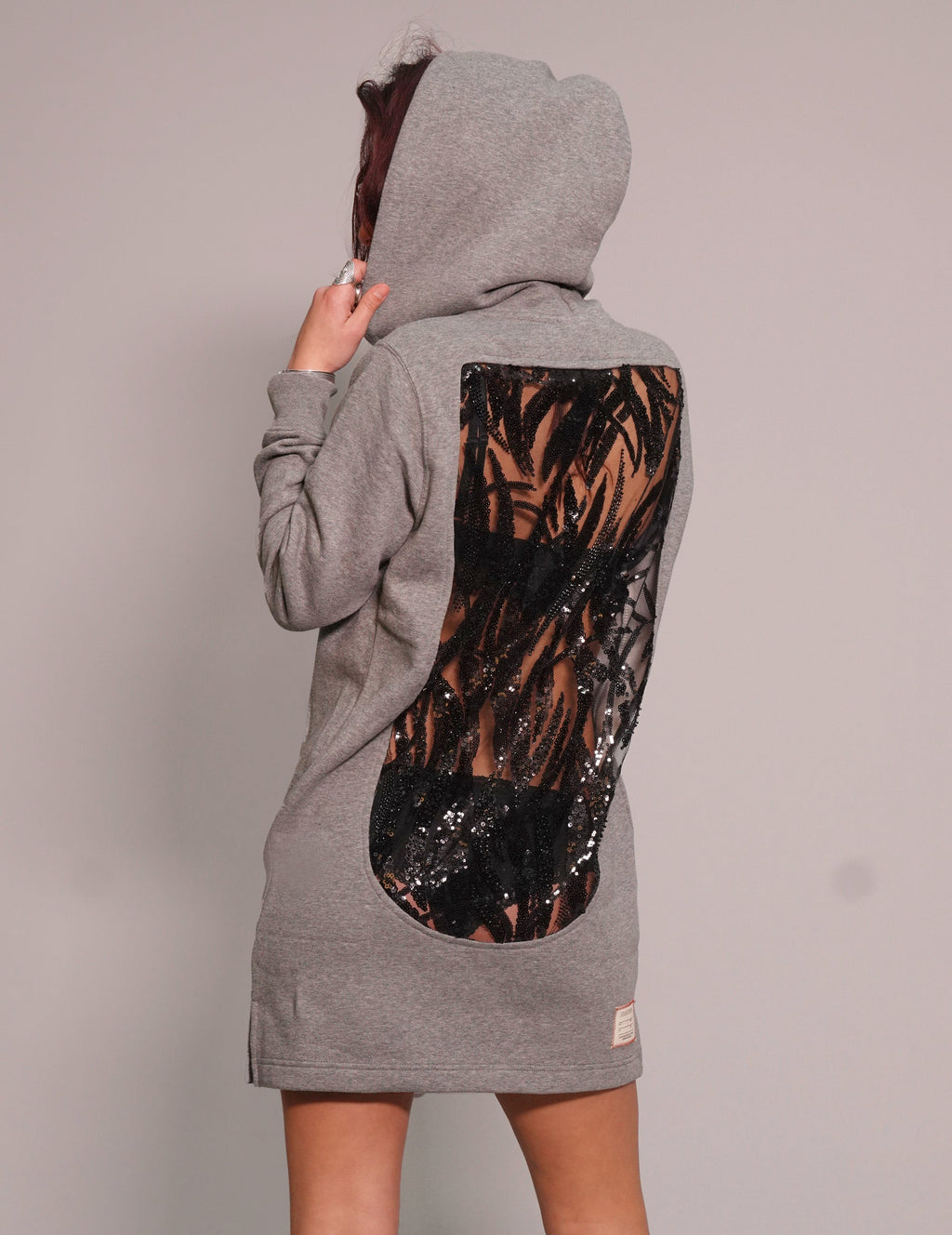Party Back Hoodie Dress in Grey