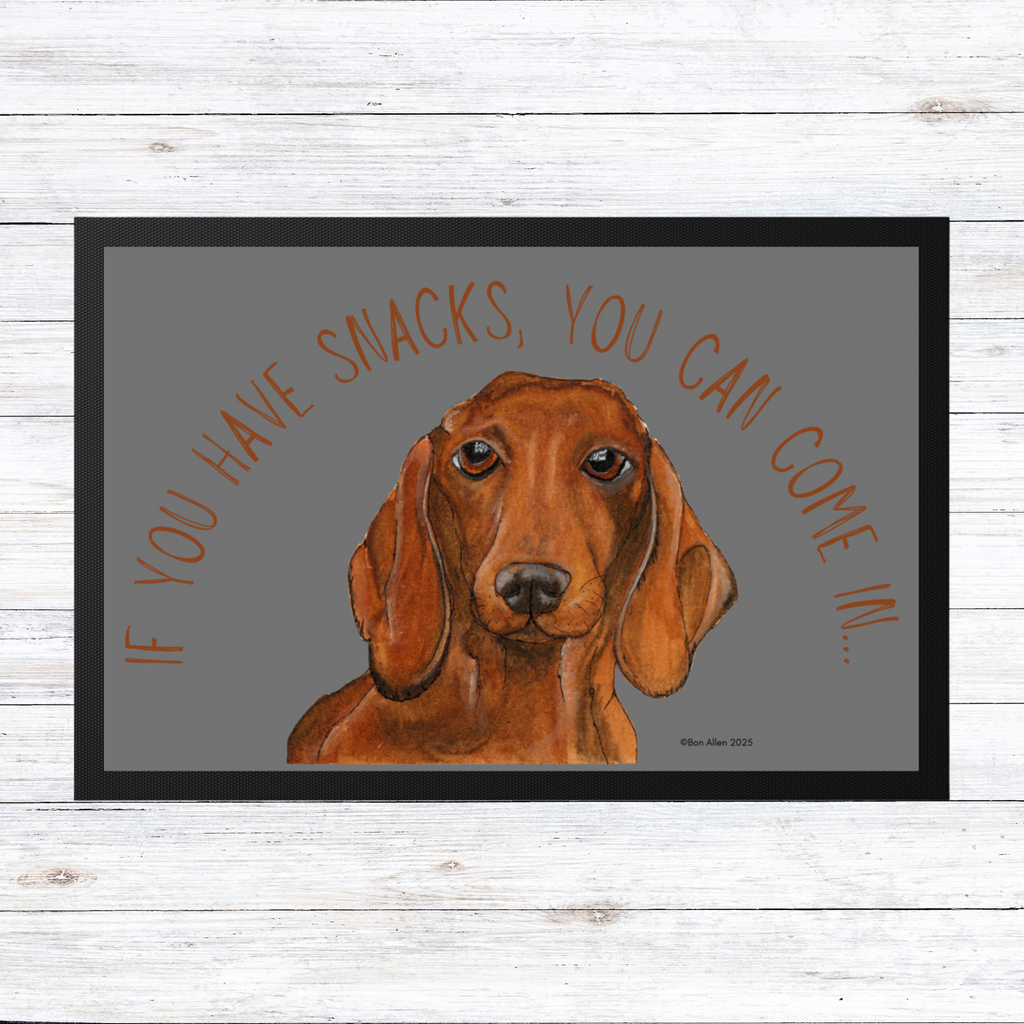 Dachshund Doormat with Snacks Slogan