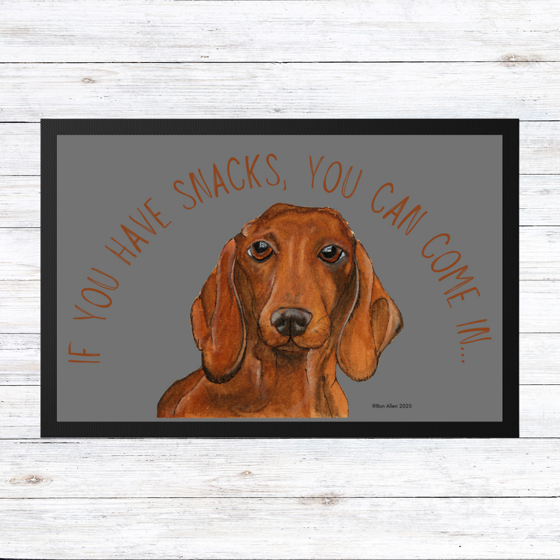 Dachshund Doormat with Snacks Slogan