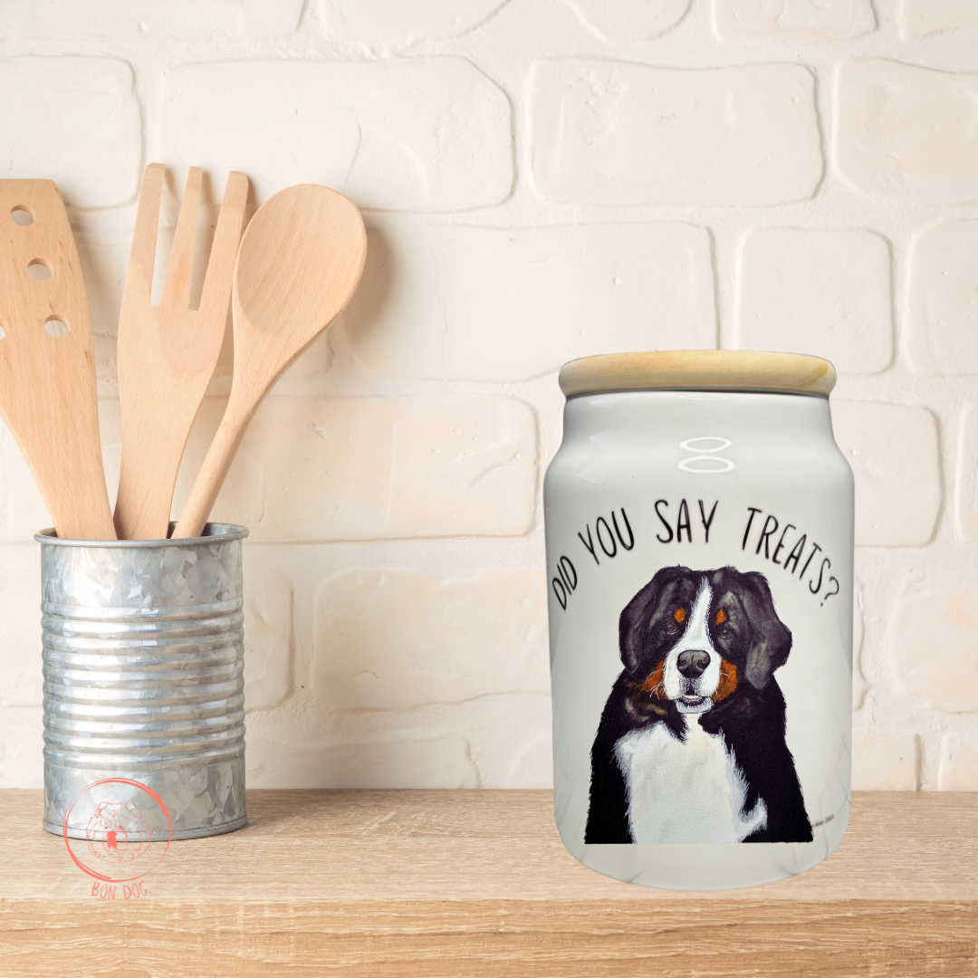 Ceramic Treat Jar for Dogs with Wooden Lid