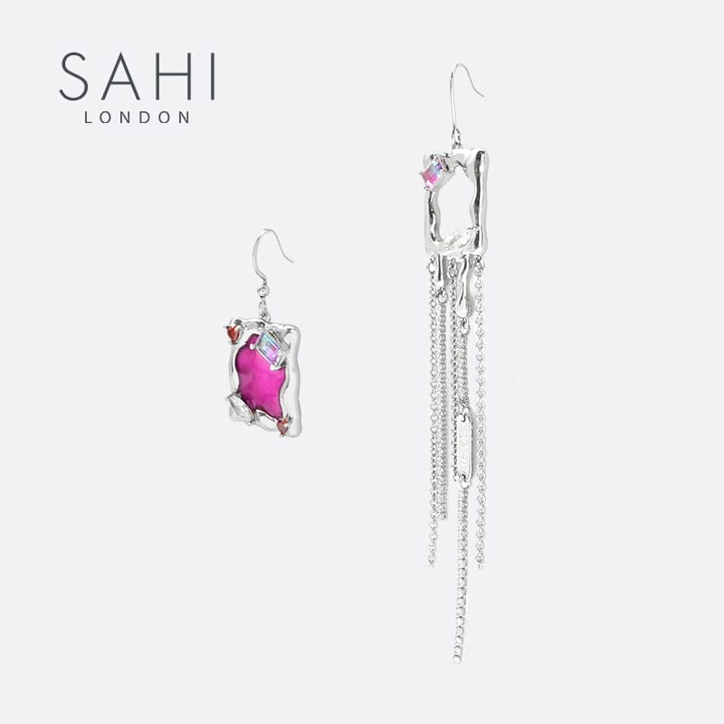 Heart Enamel Metaverse Rain Dangling Earrings in Silver and Violet