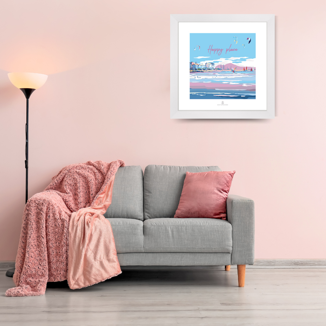 Happy Place Seaside Quote Art Print 40 x 40 cm
