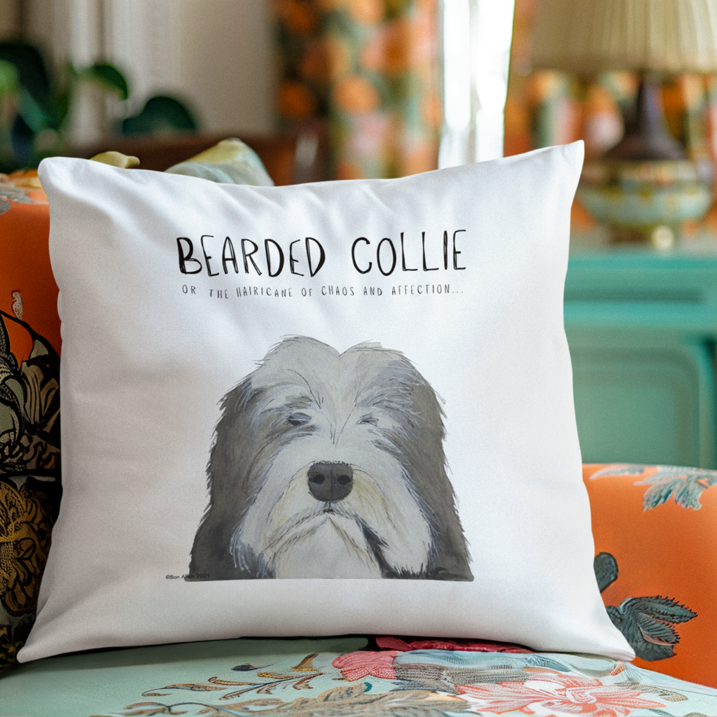 Bearded Collie Cushion Cover Chaos and Cuddles