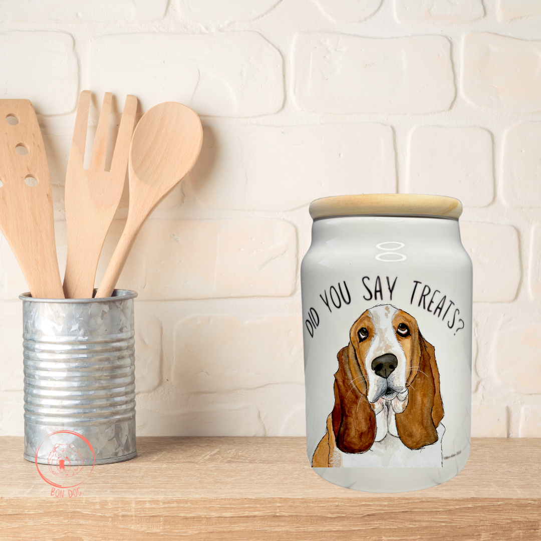 Ceramic Dog Treat Jar with Basset Design
