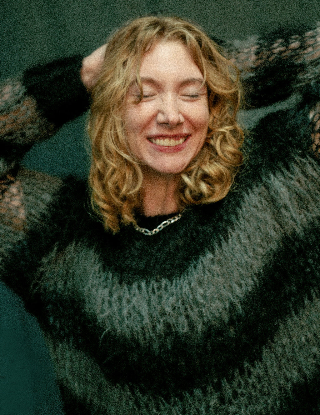 Mohair Hand Knit Sweater in Grey and Black