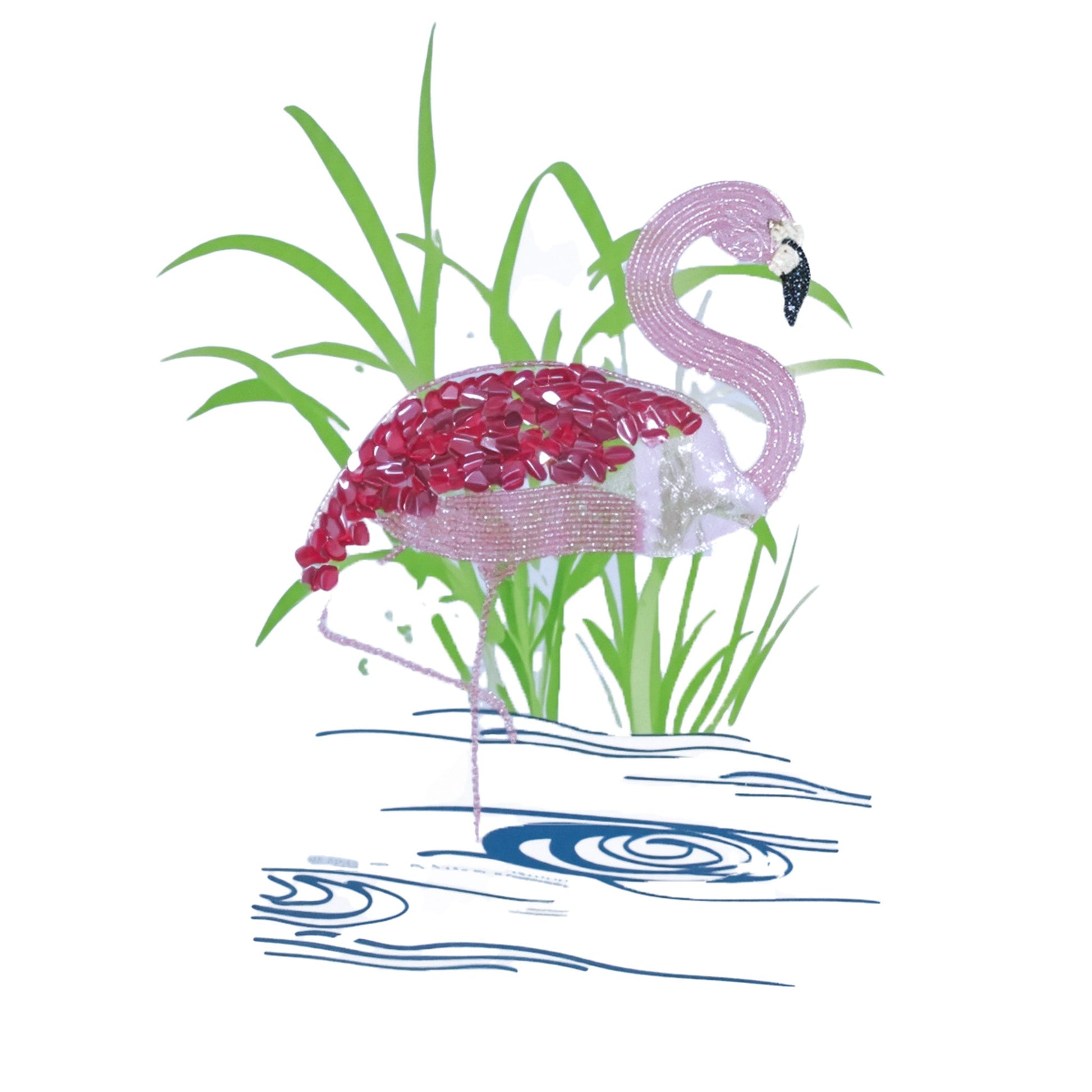 Cotton Flamingo Printed and Embroidered T-Shirt