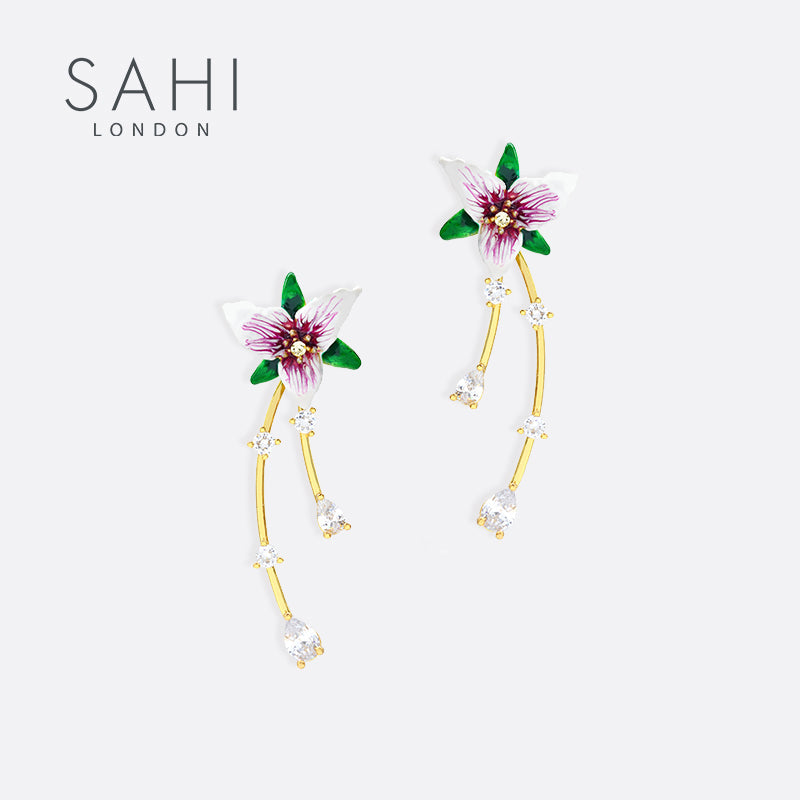 Enchanting Garden Dangling Earrings with Hand Enameled Flowers