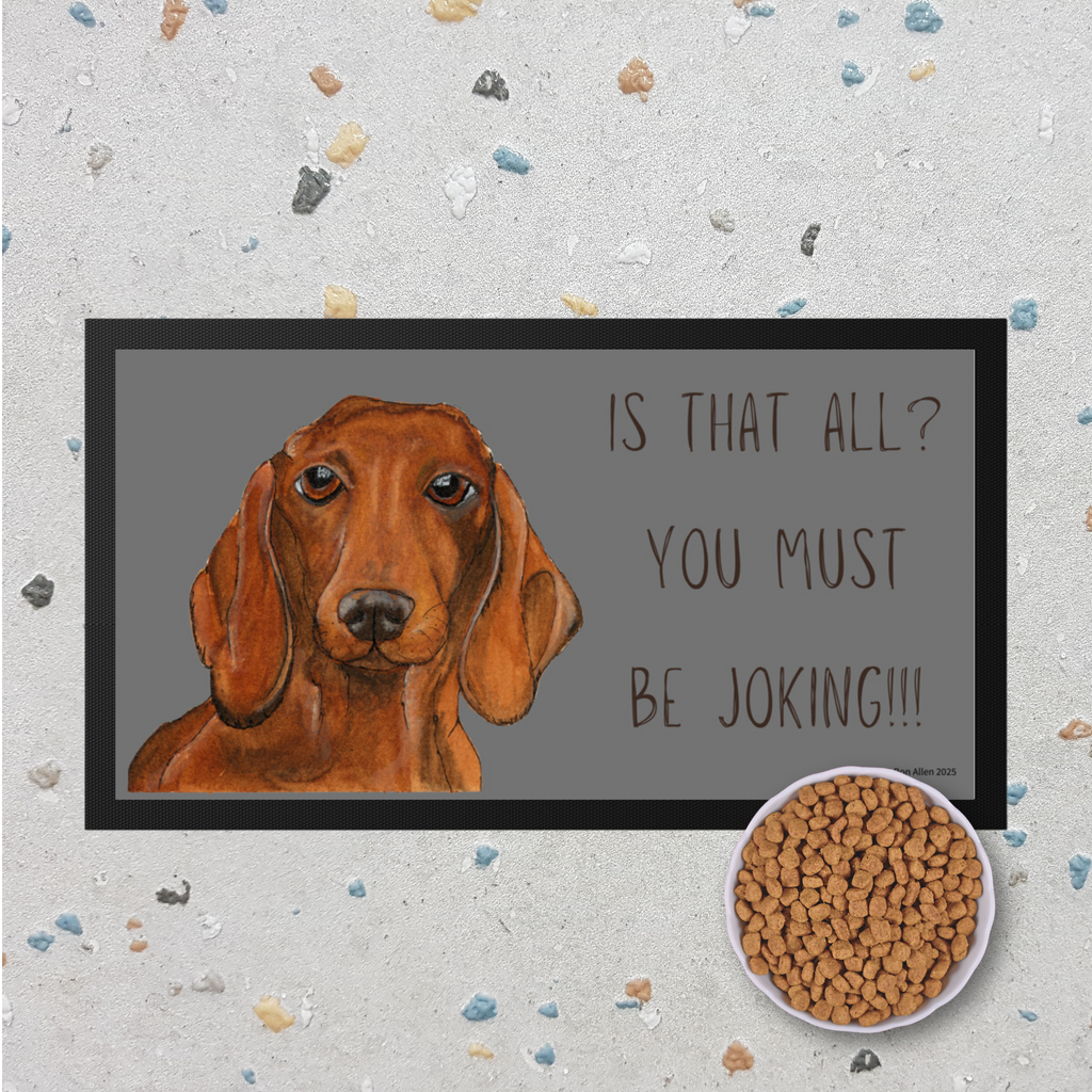 Dachshund Dining Drama Hilarious Pet Bowl Mat