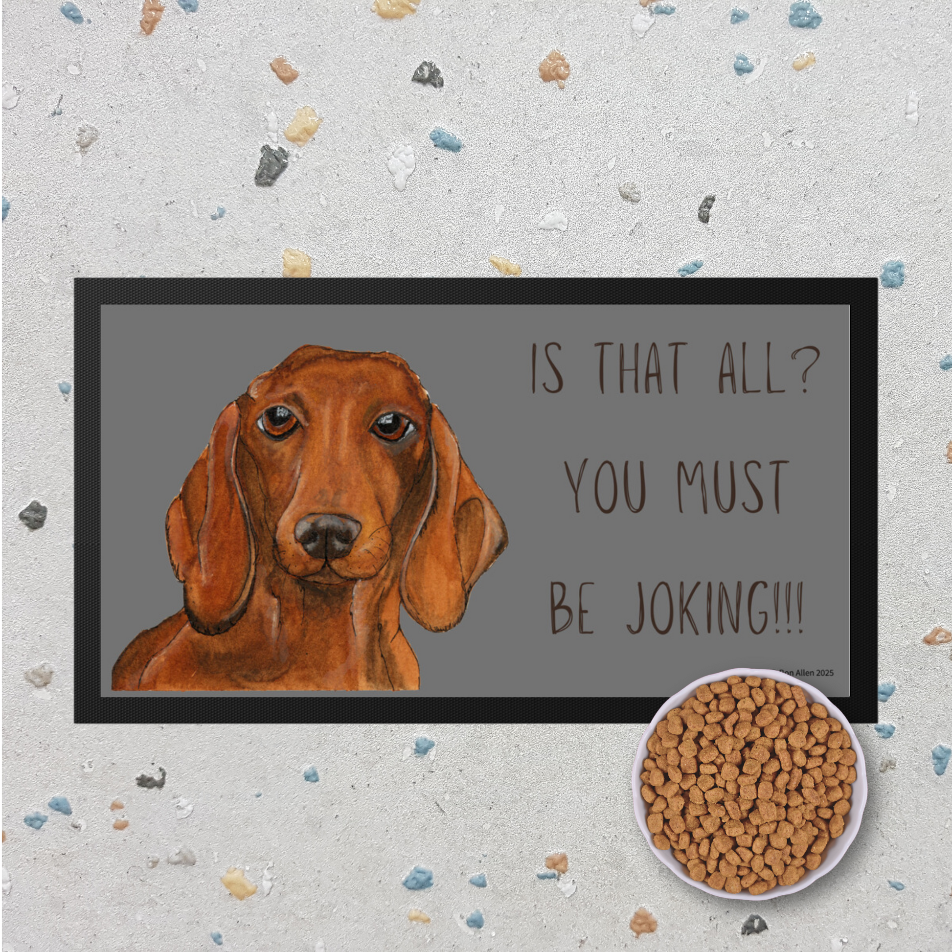 Dachshund Dining Drama Hilarious Pet Bowl Mat