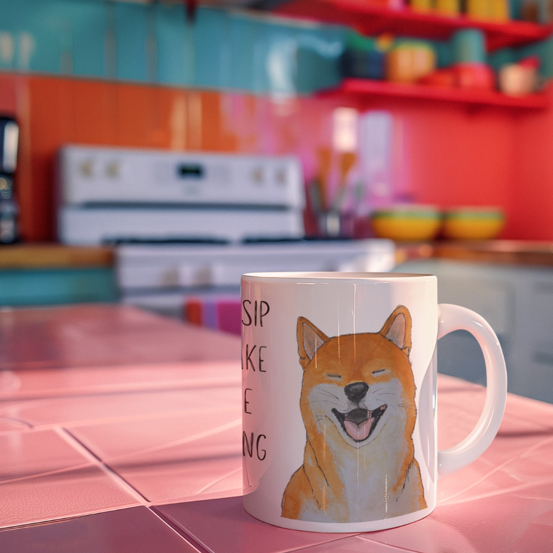 Shiba Inu Ceramic Coffee Mug with Witty Surveillance Slogan