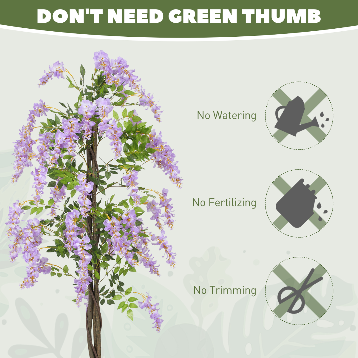 Artificial Wisteria Flower Plant 180cm Purple with 756 Leaves