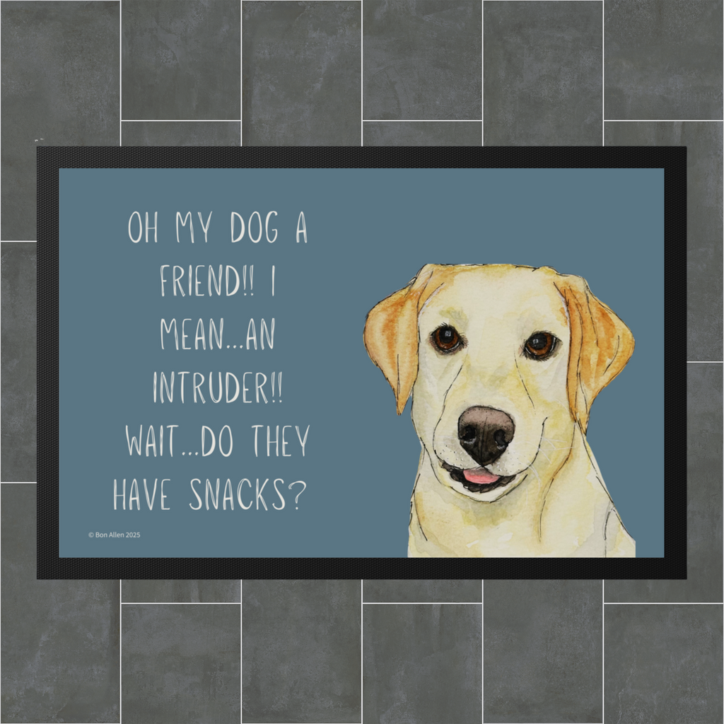 Yellow Labrador Welcome Mat Friend or Intruder or Snack Delivery