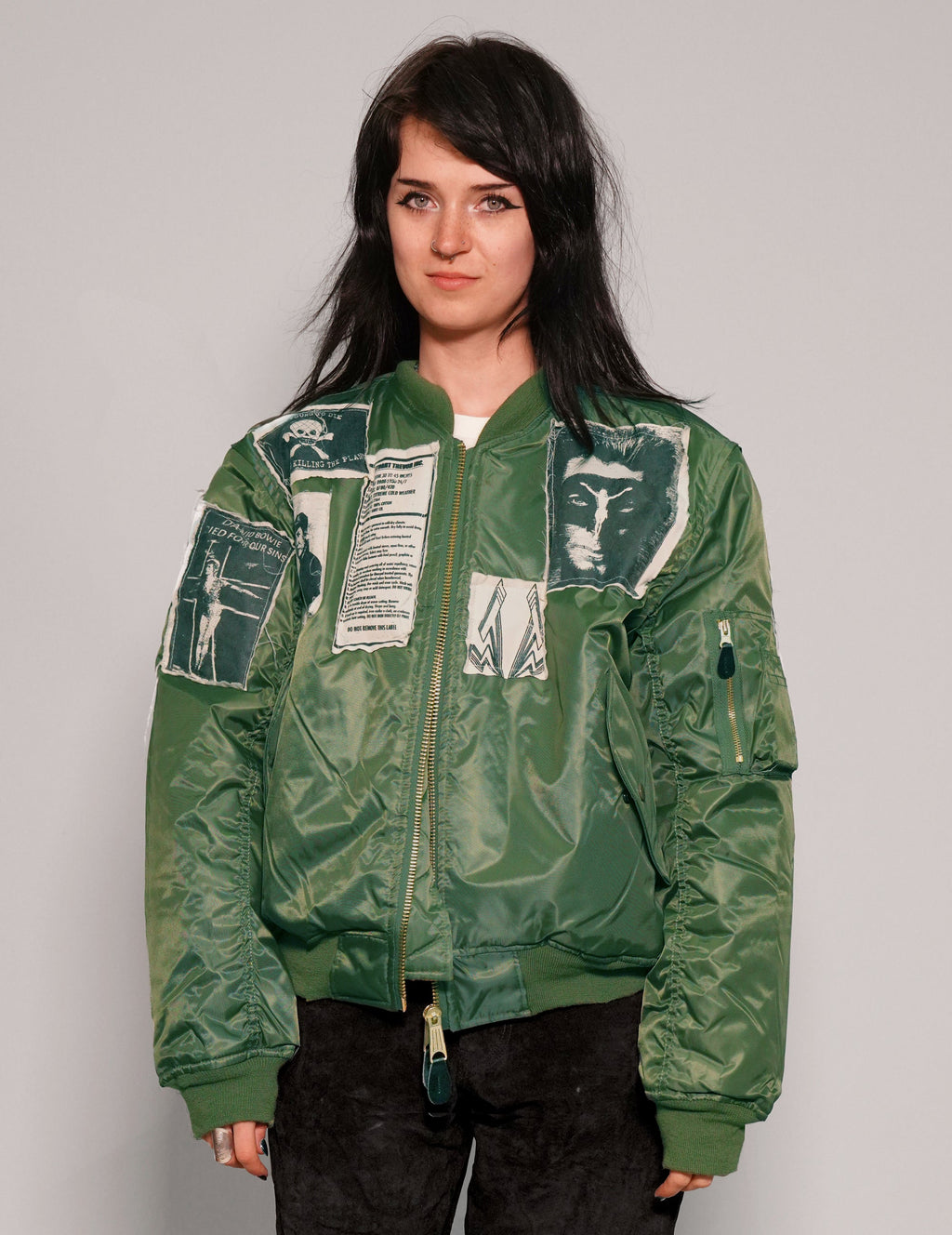 Green MA1 Bomber Jacket with Reversible Orange Lining