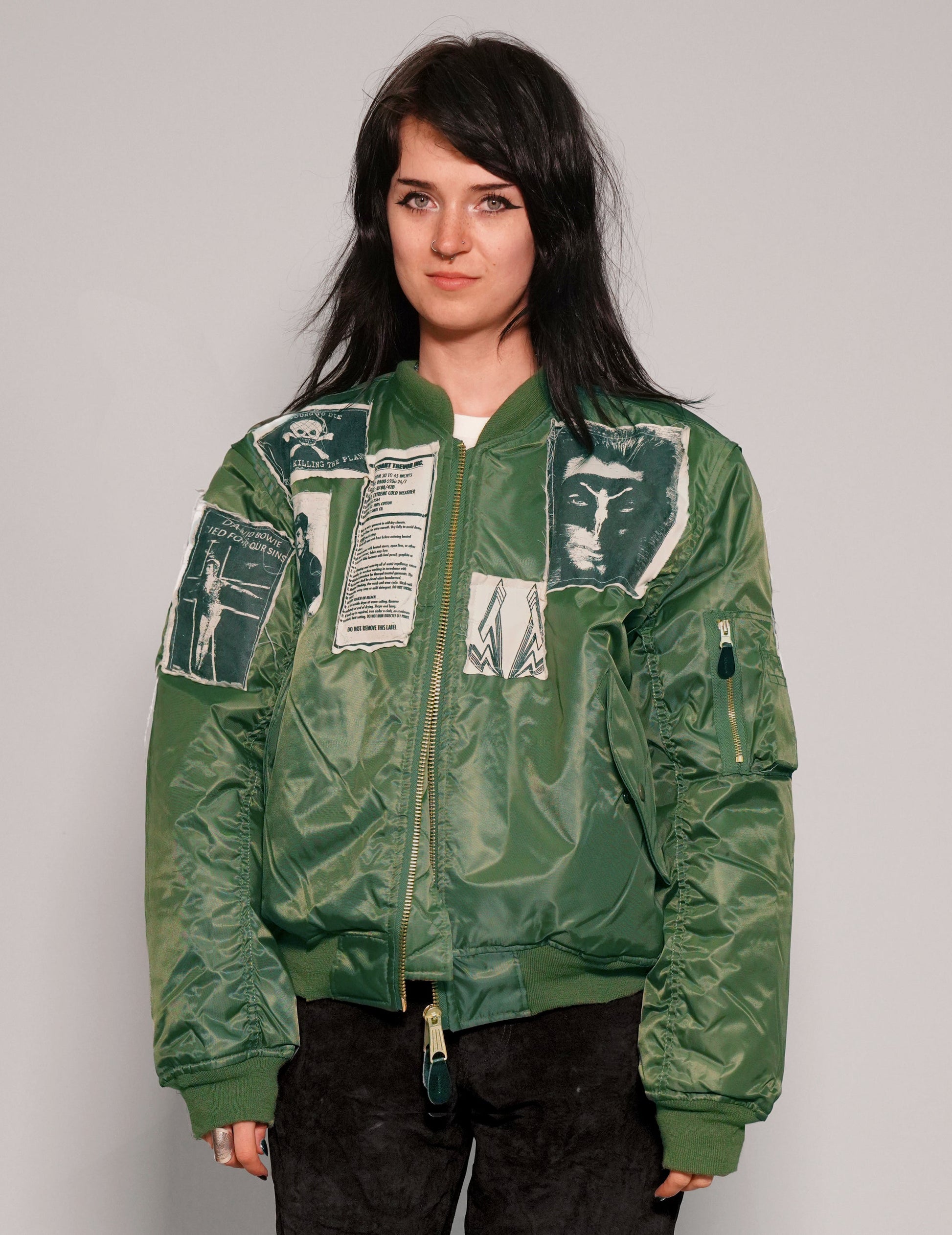 Green MA1 Bomber Jacket with Reversible Orange Lining