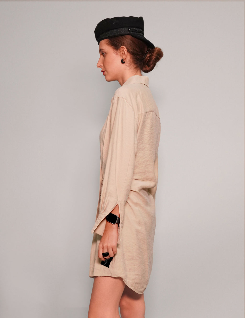 Draped Beige Modal Dress with Adjustable Waist