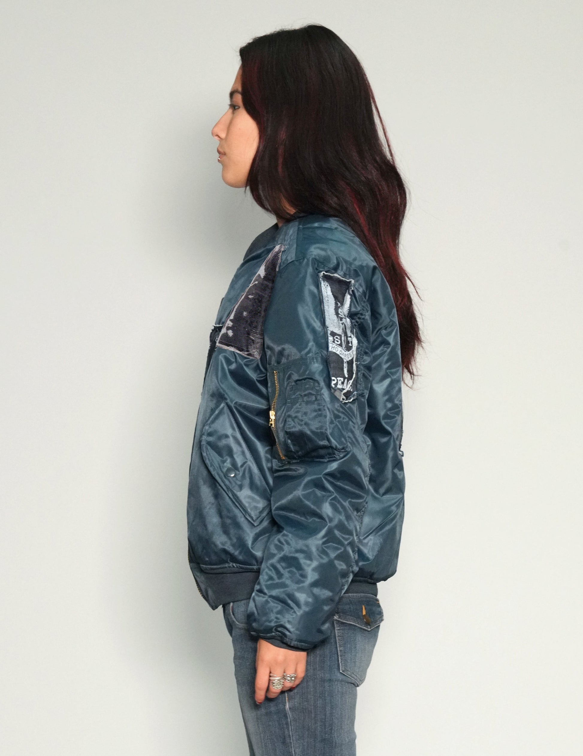 Navy MA1 Bomber Jacket with Patches