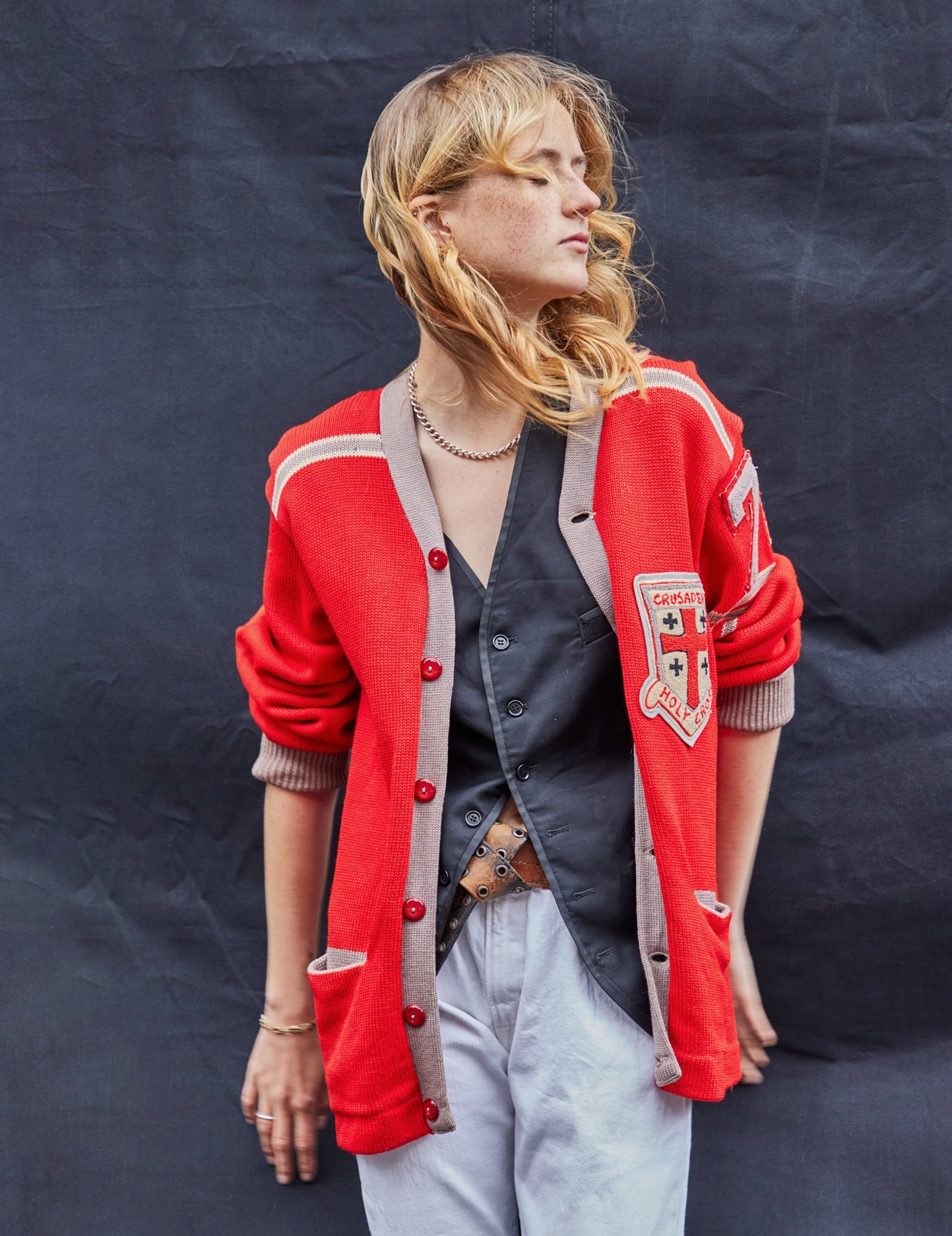 Vintage Crusader Cardigan in Jewel Red Wool